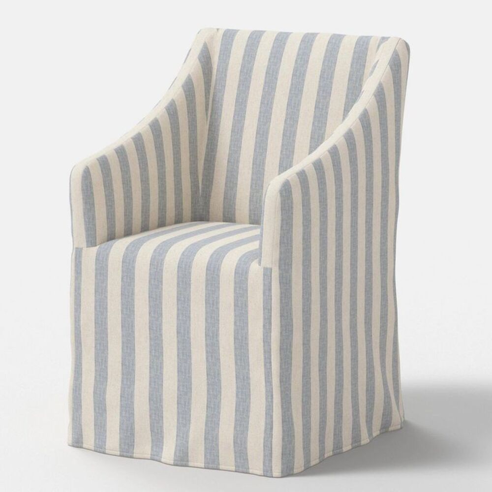 Lucy Traditional Sloped Arm Threshold Blue and Cream Striped Slipcover